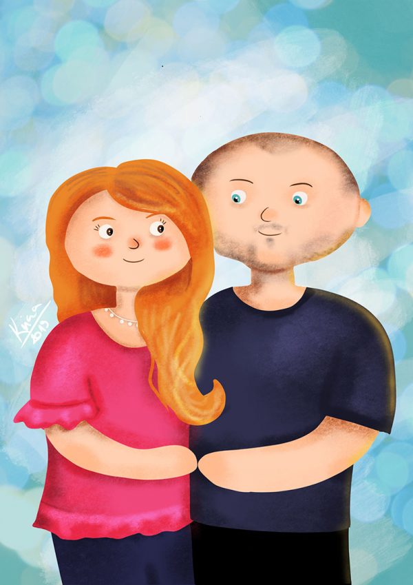 Family portrait drawing for birthday, anniversary, valentines day, christmas, wedding