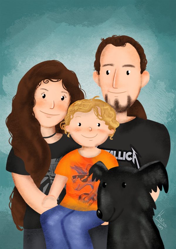 cuta hand drawn custom family portrait for dog lovers